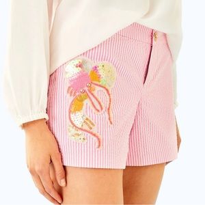 Lilly Pulitzer Callahan Party Shorts Pink And White Stripe With Beads